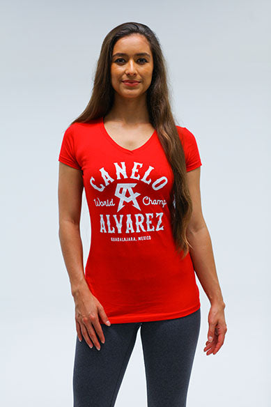 Western Red Women V Neck Tee