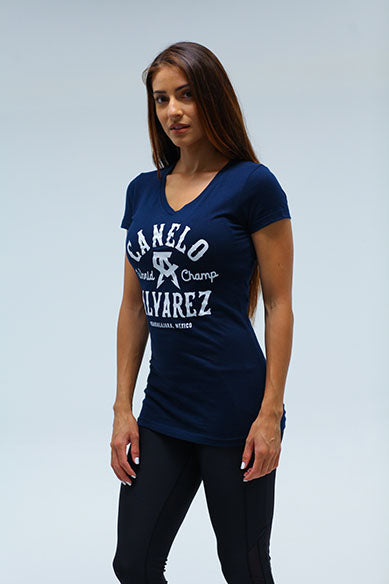 Western Navy Women V Neck Tee